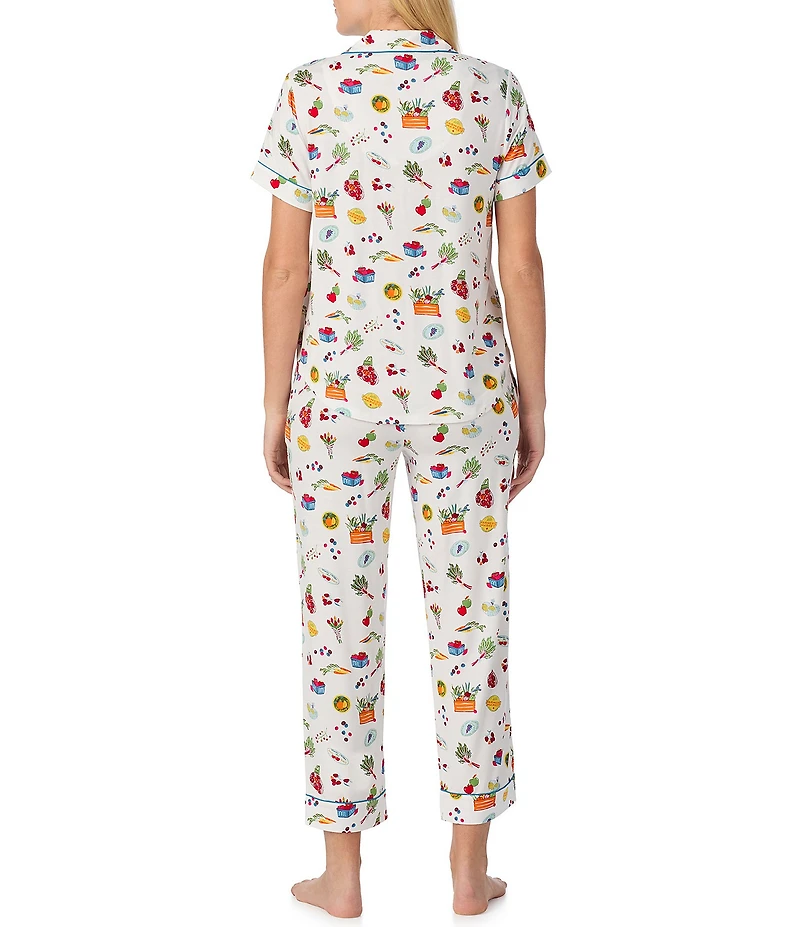 kate spade new york Vibrant Garden Print Short Sleeve Notch Collar Jersey Knit Cropped Pajama Set