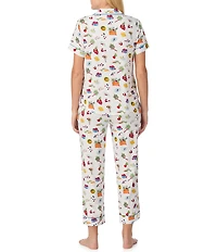 kate spade new york Vibrant Garden Print Short Sleeve Notch Collar Jersey Knit Cropped Pajama Set