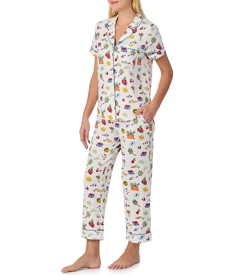 kate spade new york Vibrant Garden Print Short Sleeve Notch Collar Jersey Knit Cropped Pajama Set
