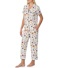 kate spade new york Vibrant Garden Print Short Sleeve Notch Collar Jersey Knit Cropped Pajama Set