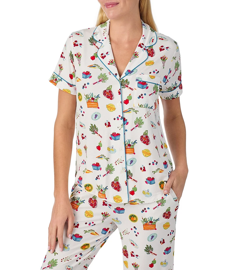 kate spade new york Vibrant Garden Print Short Sleeve Notch Collar Jersey Knit Cropped Pajama Set