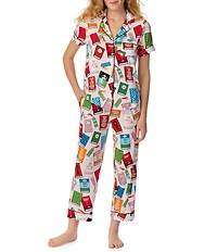 kate spade new york Well Read Print Short Sleeve Notch Collar Jersey Knit Cropped Pajama Set