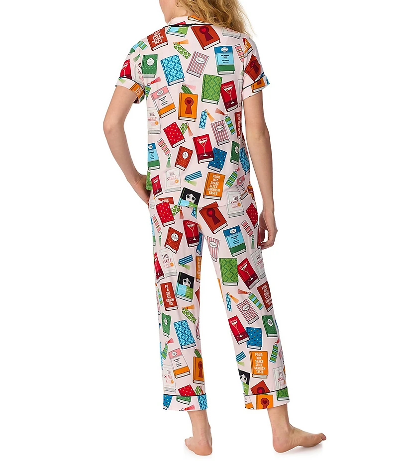 kate spade new york Well Read Print Short Sleeve Notch Collar Jersey Knit Cropped Pajama Set