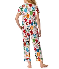 kate spade new york Well Read Print Short Sleeve Notch Collar Jersey Knit Cropped Pajama Set