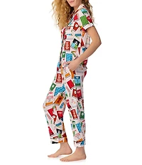 kate spade new york Well Read Print Short Sleeve Notch Collar Jersey Knit Cropped Pajama Set