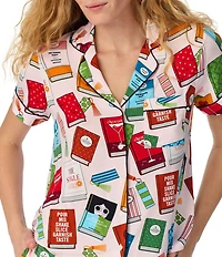 kate spade new york Well Read Print Short Sleeve Notch Collar Jersey Knit Cropped Pajama Set