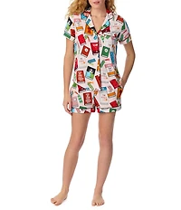 kate spade new york Well Read Print Short Sleeve Notch Collar Jersey Knit Shorty Pajama Set
