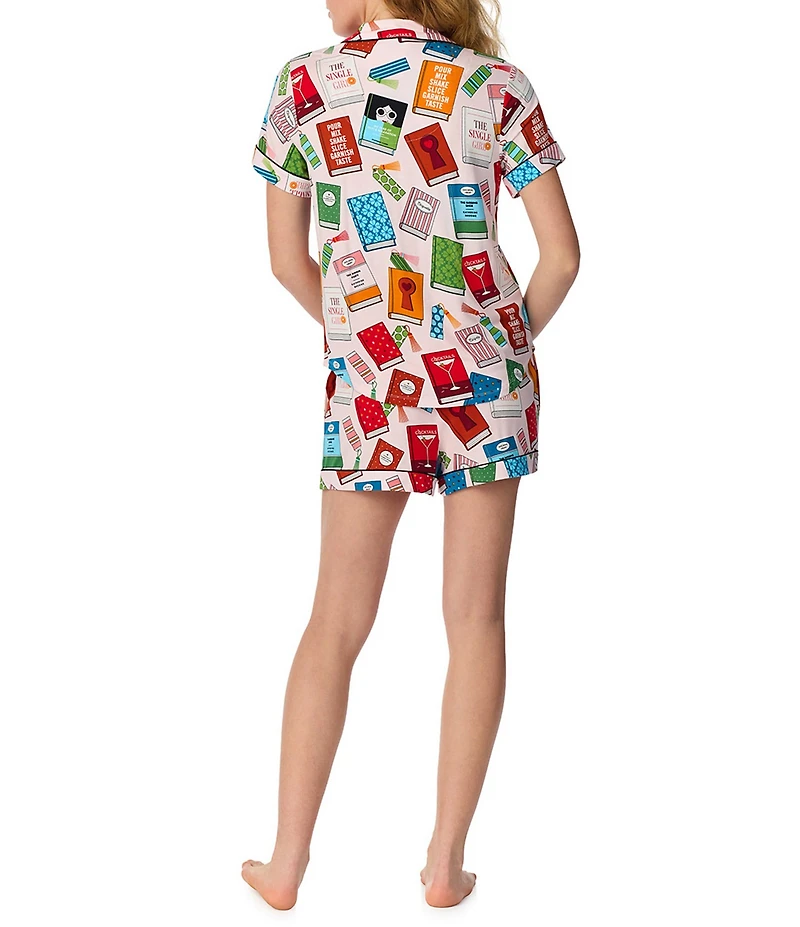 kate spade new york Well Read Print Short Sleeve Notch Collar Jersey Knit Shorty Pajama Set