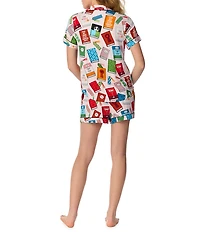 kate spade new york Well Read Print Short Sleeve Notch Collar Jersey Knit Shorty Pajama Set