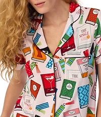 kate spade new york Well Read Print Short Sleeve Notch Collar Jersey Knit Shorty Pajama Set