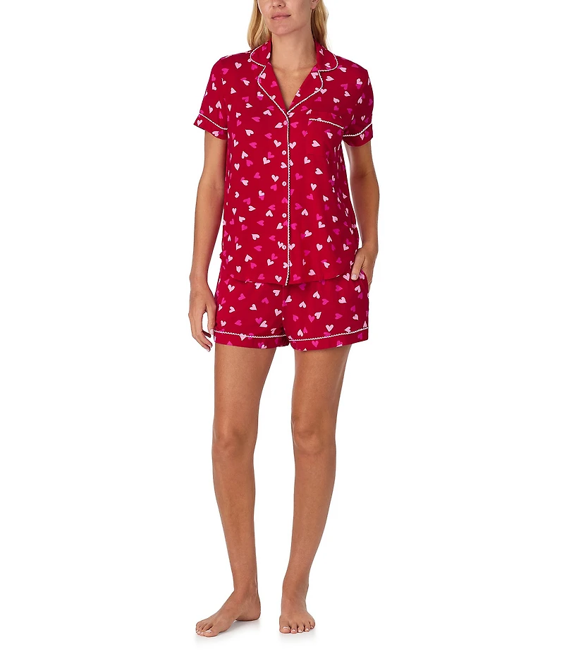 kate spade new york Whimsical Hearts Valentine's Day Print Short Sleeve Notch Collar Knit Shorty Pajama Set