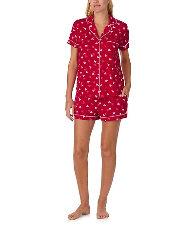 kate spade new york Whimsical Hearts Valentine's Day Print Short Sleeve Notch Collar Knit Shorty Pajama Set