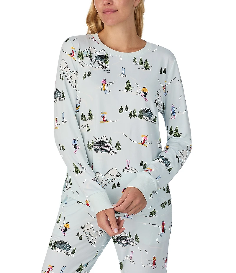 kate spade new york Winter Village Print Long Sleeve Crew Neck Top & Jogger Long Holiday Pajama Set