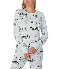 kate spade new york Winter Village Print Long Sleeve Crew Neck Top & Jogger Long Holiday Pajama Set