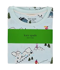 kate spade new york Winter Village Print Long Sleeve Crew Neck Top & Jogger Long Holiday Pajama Set