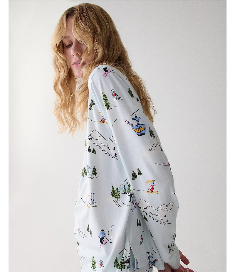 kate spade new york Winter Village Print Long Sleeve Crew Neck Top & Jogger Long Holiday Pajama Set