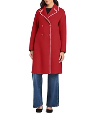 kate spade new york Wool Blend Embroidered Scallop Notch Collar Double Breasted Coat