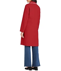 kate spade new york Wool Blend Embroidered Scallop Notch Collar Double Breasted Coat