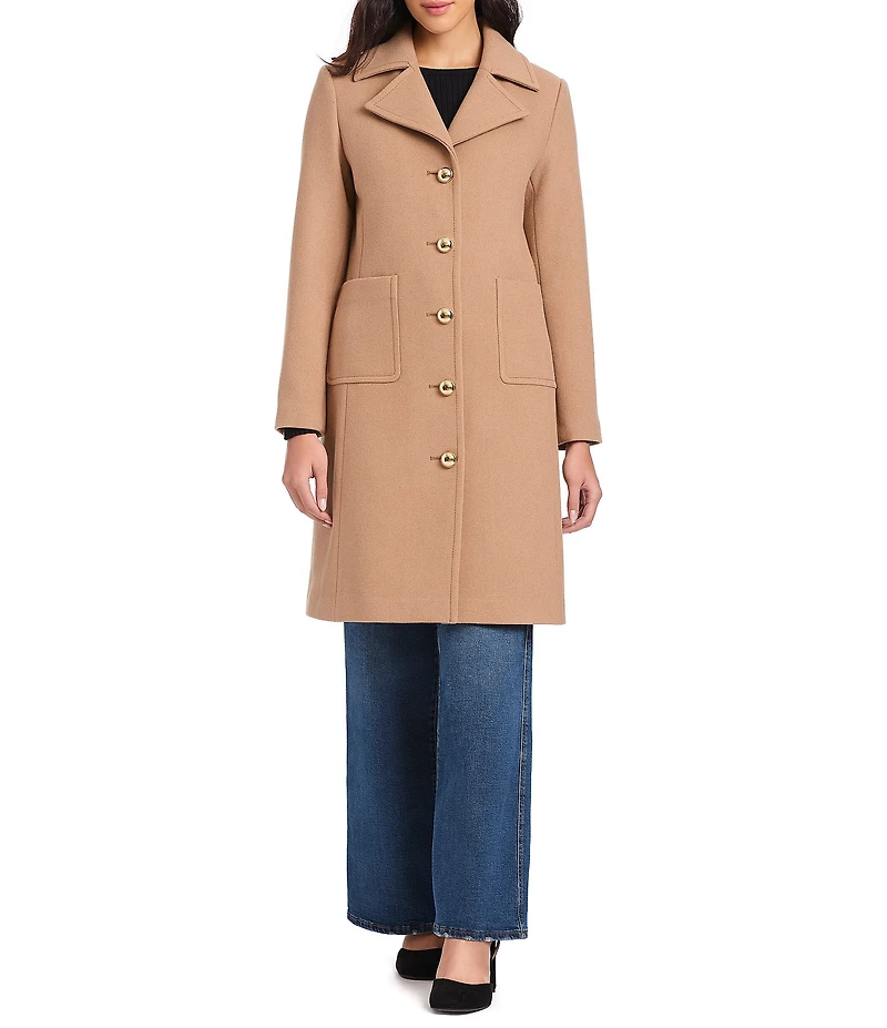 kate spade new york Wool Blend Notch Collar Long Sleeve Relaxed Fit Single Breasted Coat