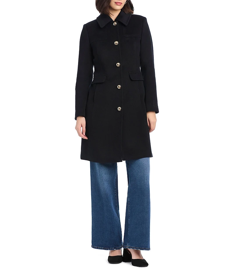 kate spade new york Wool Blend Point Collar Belted Tab A-Line Single Breasted Coat