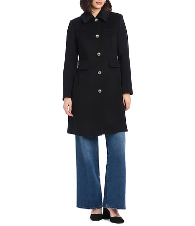 kate spade new york Wool Blend Point Collar Belted Tab A-Line Single Breasted Coat