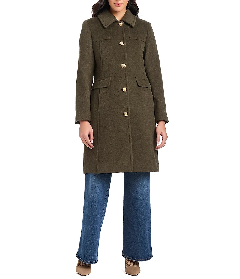 kate spade new york Wool Blend Point Collar Belted Tab A-Line Single Breasted Coat