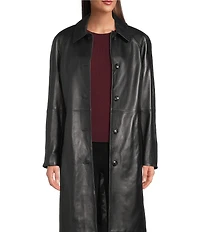 Katherine Kelly Genuine Lamb Leather Detailed Trim Shirt Collar Button Front Jacket