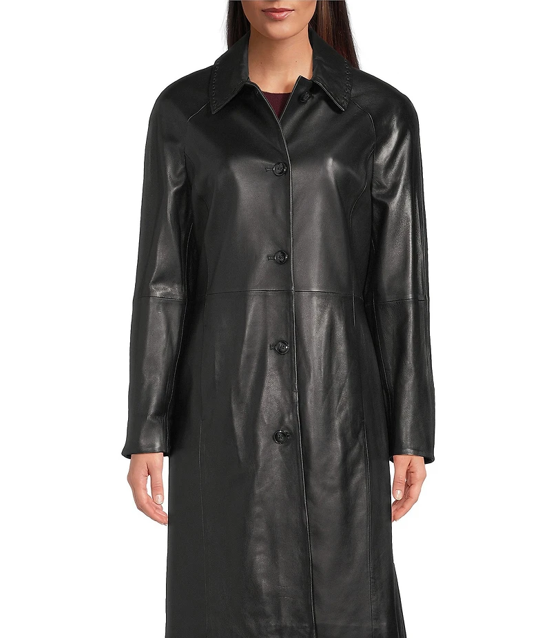 Katherine Kelly Genuine Lamb Leather Detailed Trim Shirt Collar Button Front Jacket