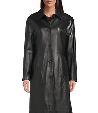 Katherine Kelly Genuine Lamb Leather Detailed Trim Shirt Collar Button Front Jacket