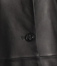 Katherine Kelly Genuine Lamb Leather Detailed Trim Shirt Collar Button Front Jacket