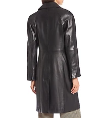Katherine Kelly Genuine Lamb Leather Detailed Trim Shirt Collar Button Front Jacket
