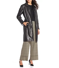 Katherine Kelly Genuine Lamb Leather Detailed Trim Shirt Collar Button Front Jacket