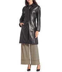 Katherine Kelly Genuine Lamb Leather Detailed Trim Shirt Collar Button Front Jacket