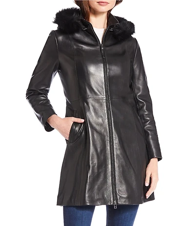 Katherine Kelly Genuine Lamb Leather Jacket with Removable Shearling Hood