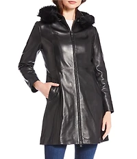 Katherine Kelly Genuine Lamb Leather Jacket with Removable Shearling Hood
