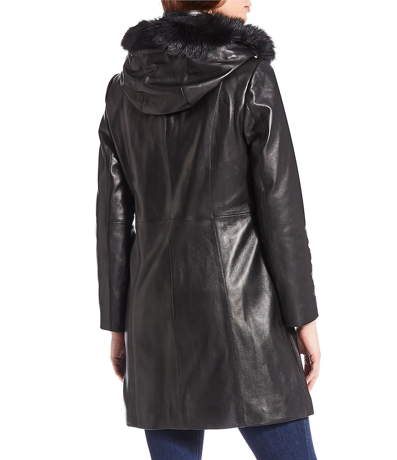 Katherine Kelly Genuine Lamb Leather Jacket with Removable Shearling Hood