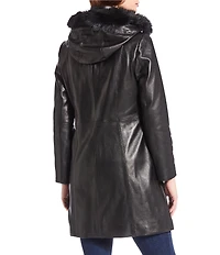 Katherine Kelly Genuine Lamb Leather Jacket with Removable Shearling Hood
