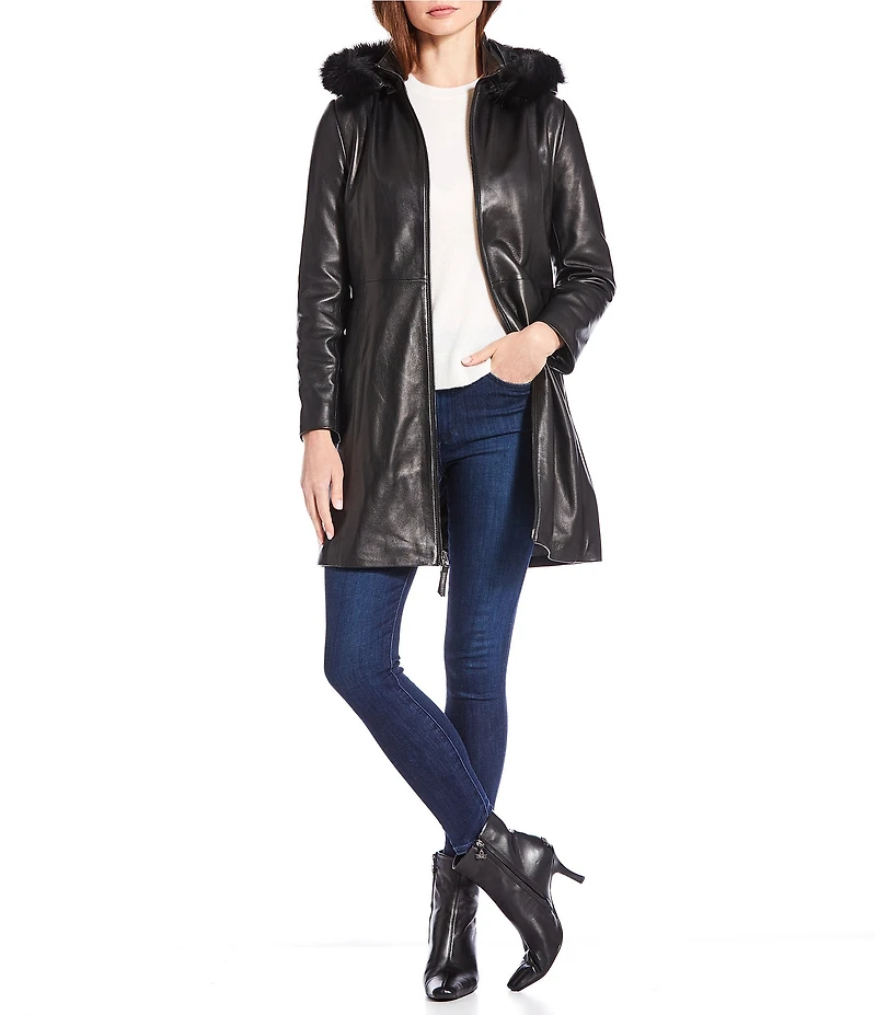 Katherine Kelly Genuine Lamb Leather Jacket with Removable Shearling Hood