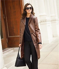 Katherine Kelly Genuine Lamb Leather Notch Collar Button Front Coat