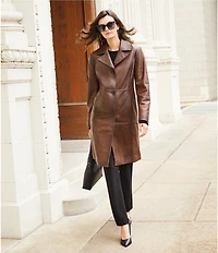 Katherine Kelly Genuine Lamb Leather Notch Collar Button Front Coat
