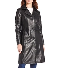 Katherine Kelly Genuine Lamb Leather Notch Collar Button Front Coat