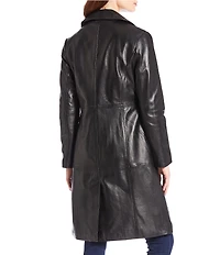 Katherine Kelly Genuine Lamb Leather Notch Collar Button Front Coat
