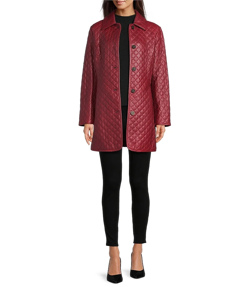 Katherine Kelly Genuine Lamb Leather Shirt Collar Neckline Quilted Jacket