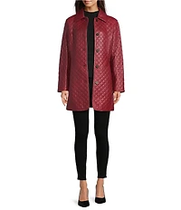 Katherine Kelly Genuine Lamb Leather Shirt Collar Neckline Quilted Jacket
