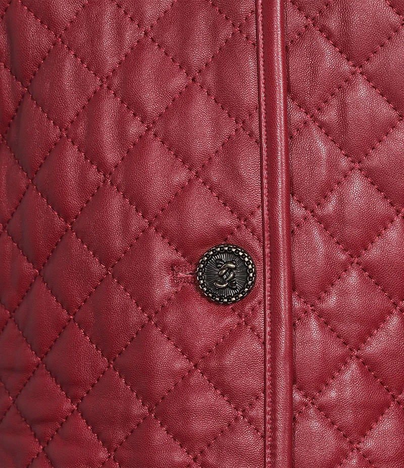 Katherine Kelly Genuine Lamb Leather Shirt Collar Neckline Quilted Jacket