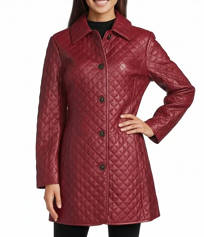 Katherine Kelly Genuine Lamb Leather Shirt Collar Neckline Quilted Jacket