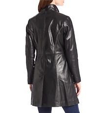 Katherine Kelly Genuine Lamb Leather Stand Collar Detailed Trim Jacket
