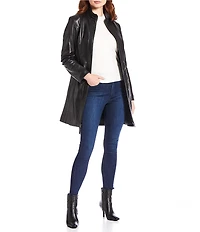 Katherine Kelly Genuine Lamb Leather Stand Collar Detailed Trim Jacket