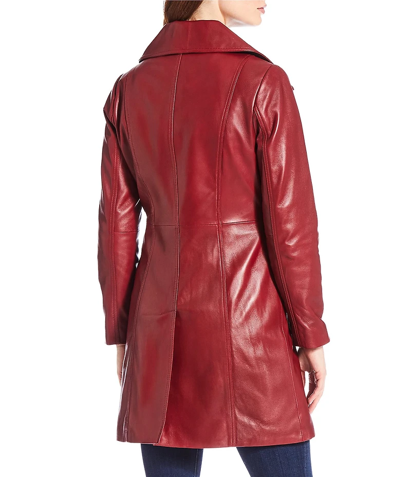 Katherine Kelly Genuine Lamb Leather Zip Front Wing Collar Jacket