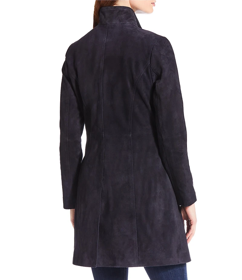 Katherine Kelly Genuine Leather Suede Zip front Stand Collar Jacket